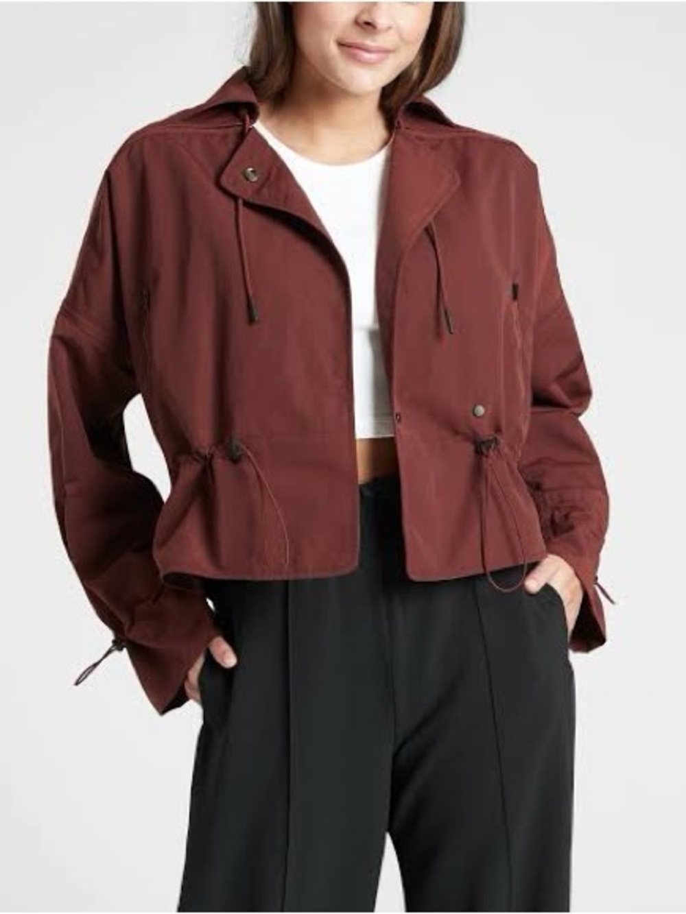 Athleta Acadia Cinch Nylon Snap Closure Jacket